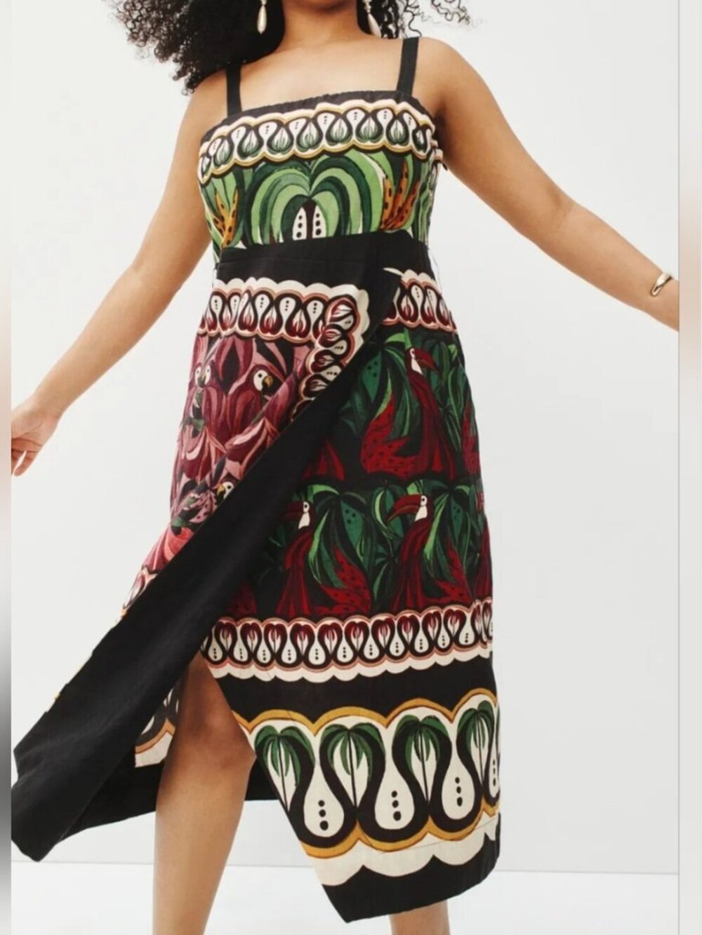Farm Rio Tropical Print Midi Wrap Dress Linen Blend size XL - Picture 2 of 9